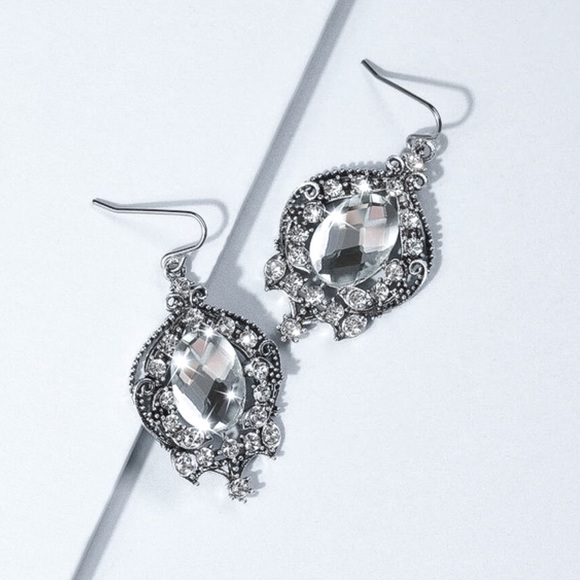 Any 2/$20! Silver & Crystal Vintage Drop Earrings - Picture 2 of 6